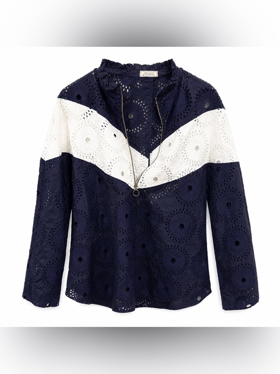 Nina Ricci Jackets & Blazers - Rare Nina Ricci Eyelet Cotton Blouse Top 38 US 6 Purple White 1/4 Zip Paris